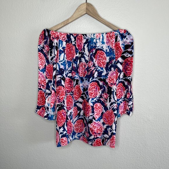 Fuzzi by jean paul gaultier Floral Print Off-Shoulder Chiffon Blouse 38 - Picture 7 of 13